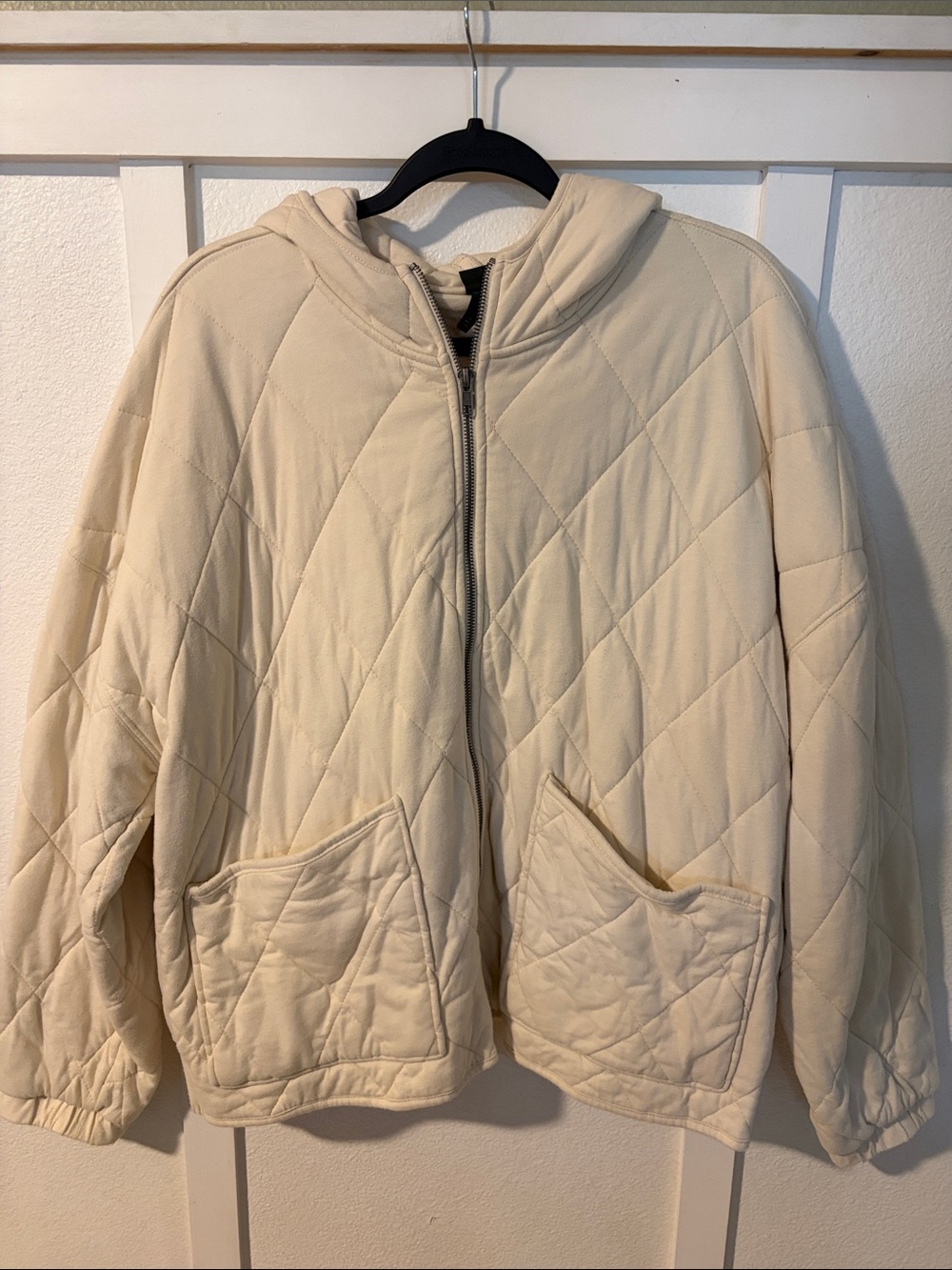 Wild Fable Quilted Hooded Jacket in Cream